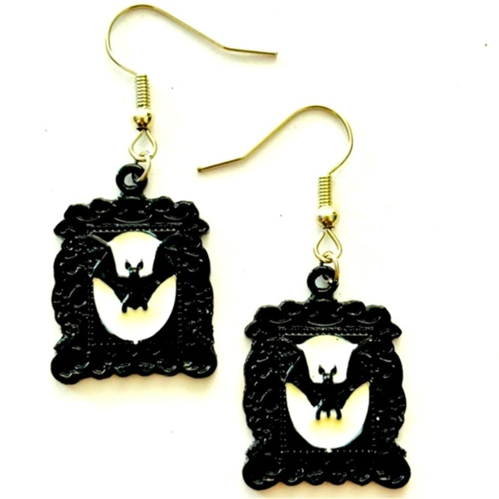 Black and White Handmade Bat Earrings, NWT, Unworn